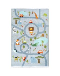 فرش ماشینی کودک طرح جاده حیوانات کد 101291 تمام رنگ 700 شانه